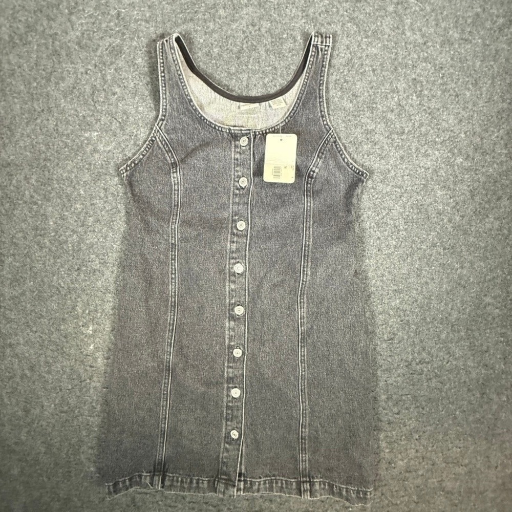 Levi's Denim Tank Dress Y2K Button Front Belted Black Jean Dress Deadstock NWT S
